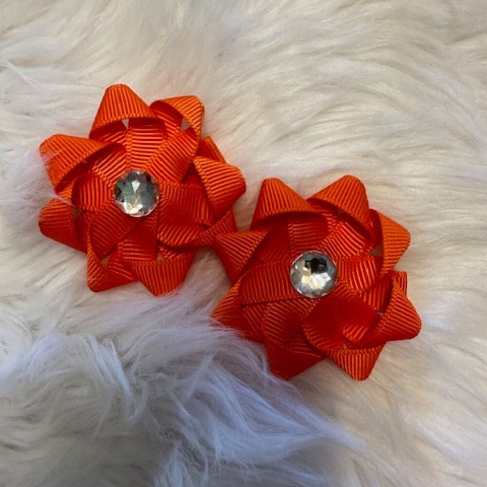 SET of 3" Orange Ribbon Flower Bows  7658  Handmade NWT Boutique
